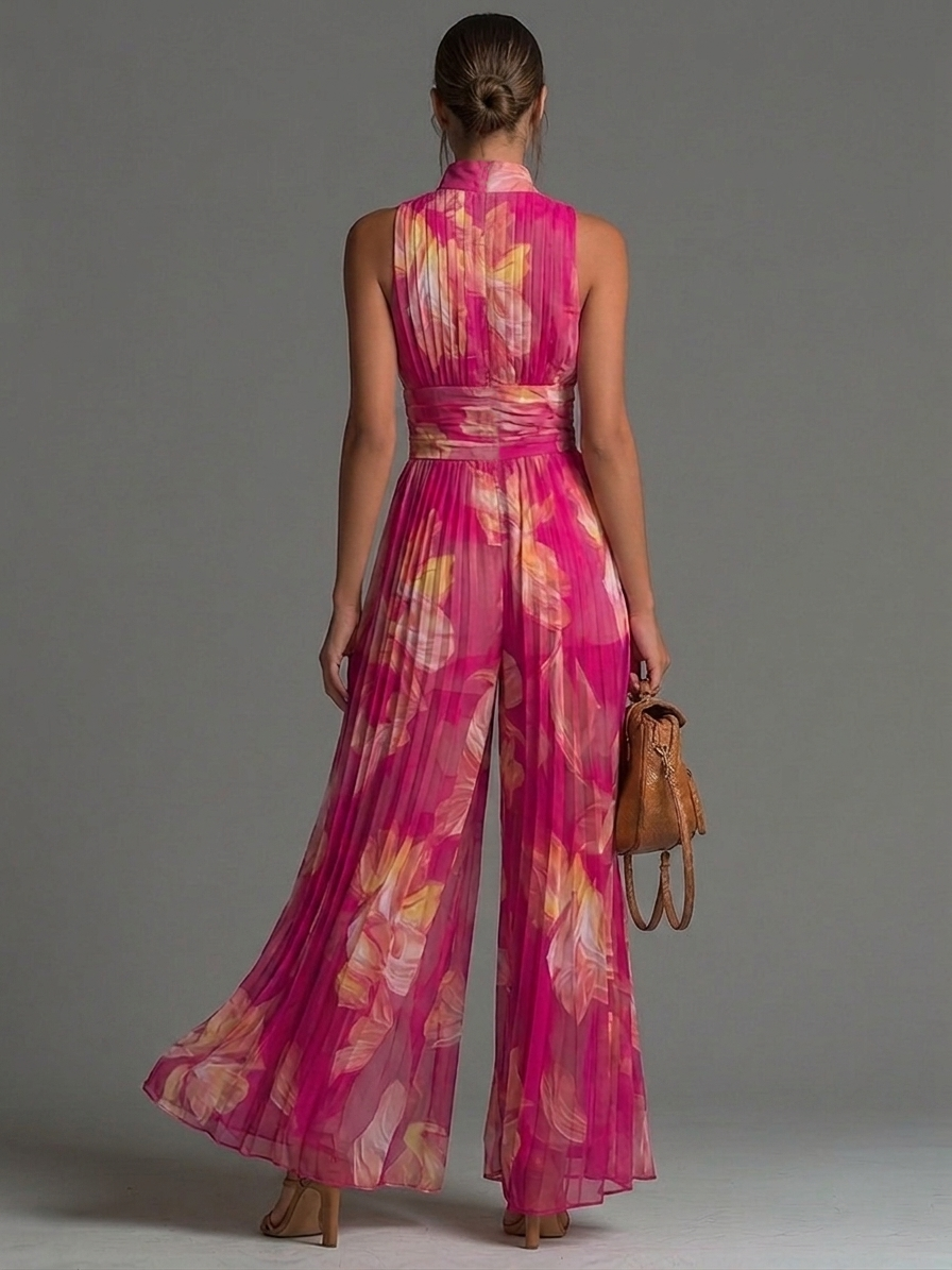 Mono de Gasa Floral Fucsia Plisado
