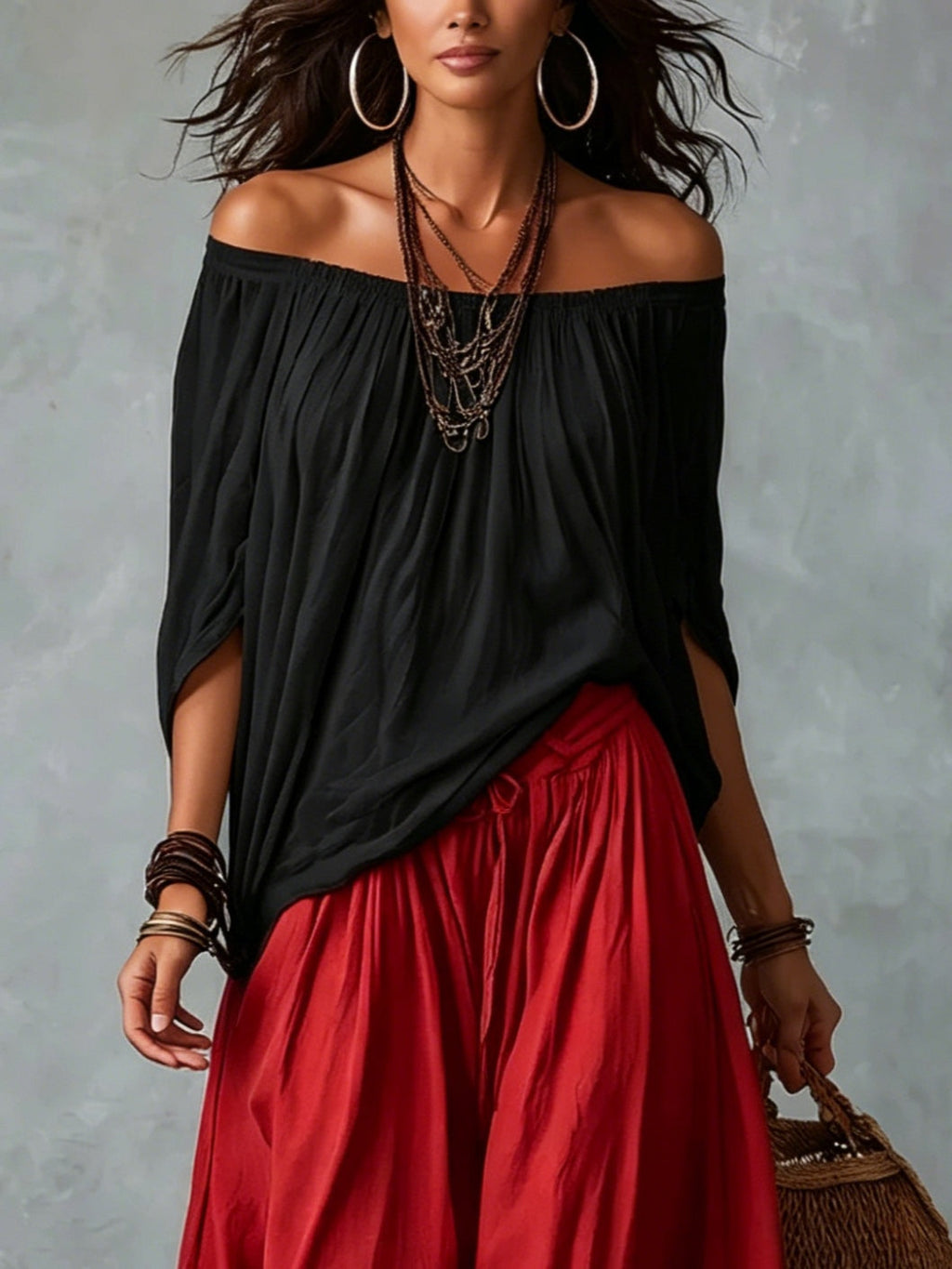 Marta | Conjunto de Top Blanco Off-the-shoulder y Pantalones Lantern Holgados