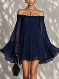 Beatrice | Mini vestido azul con hombros descubiertos