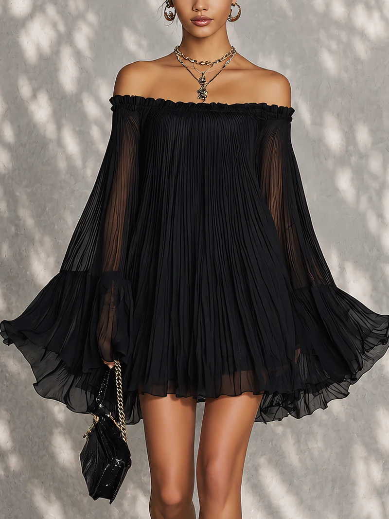 Ginevra | Mini vestido negro con hombros descubiertos