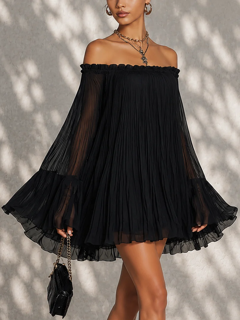 Ginevra | Mini vestido negro con hombros descubiertos