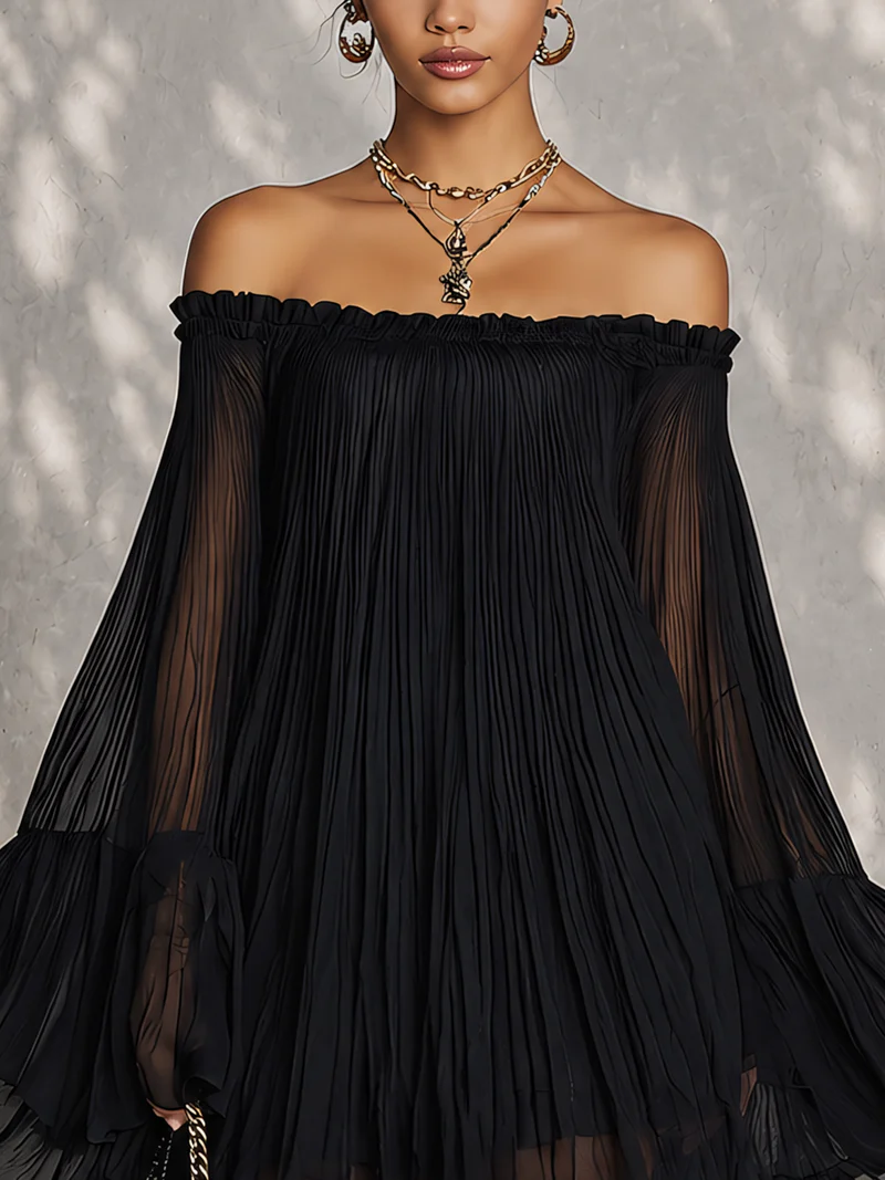Ginevra | Mini vestido negro con hombros descubiertos