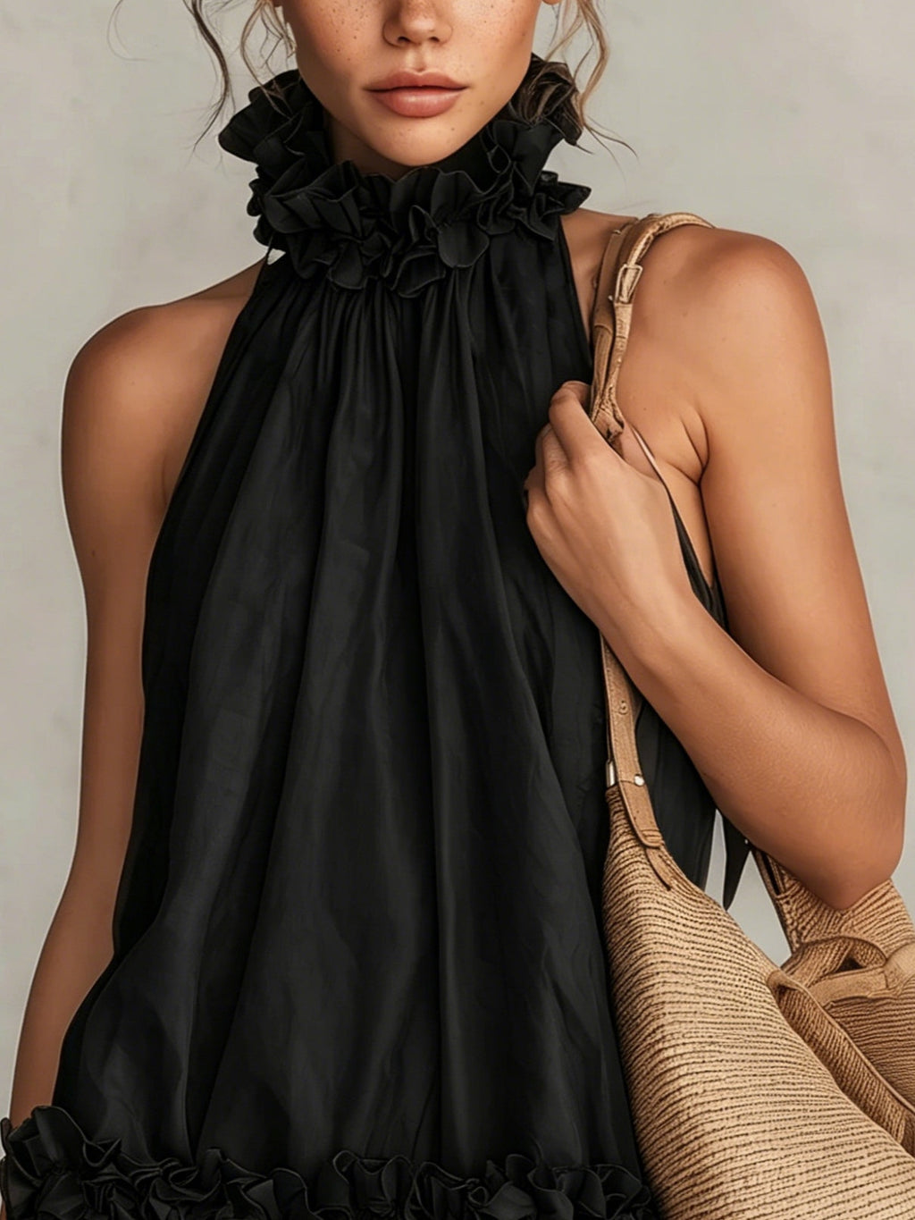 Aurora | Mini vestido negro con volantes