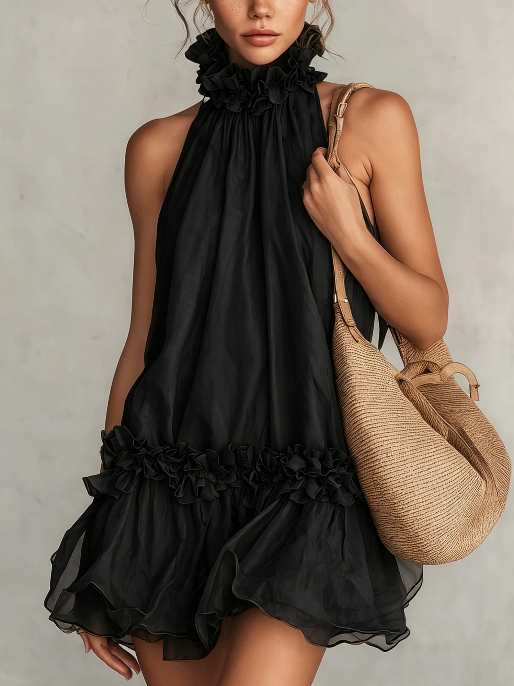 Aurora | Mini vestido negro con volantes