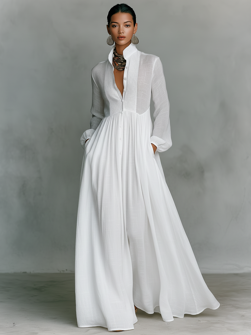 Vestido Maxi de Manga Larga con Cuello Alto