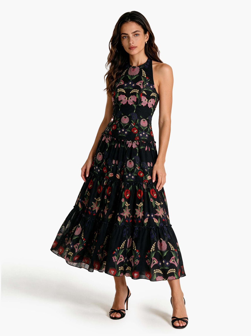 Alexia | Vestido Maxi Fluido de Chiffón Impreso sin Espalda Elegante