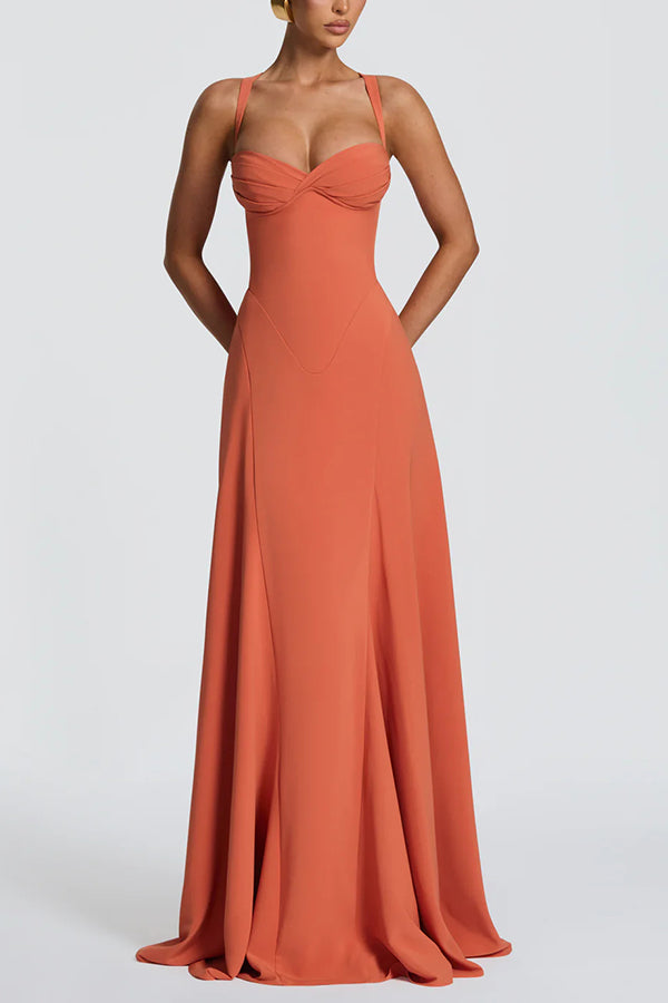 Iria | Vestido Maxi de Chifón Irie con Escote Corazón y Tirantes Ajustables con Lazo en la Espalda