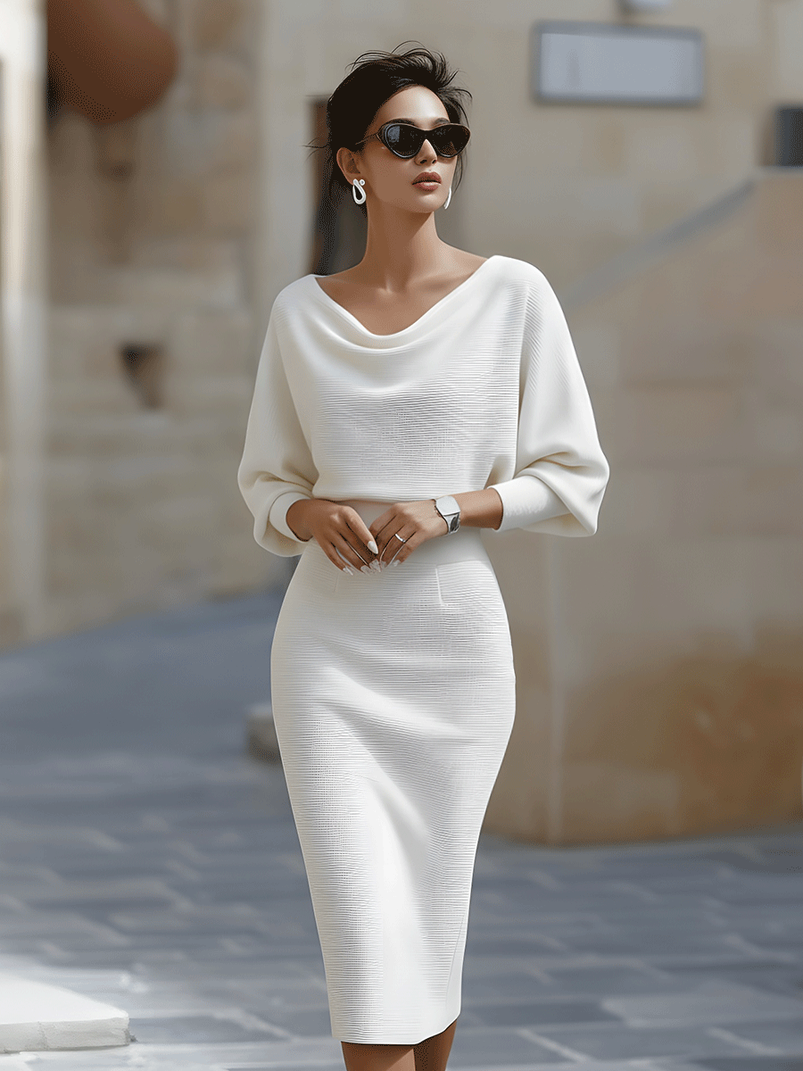 Alice | Vestido midi drapeado blanco