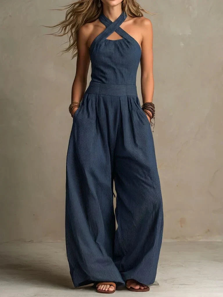 Bianca™ | Pantalón Salopette de Lino y Algodón con Escote Cruzado Elegante