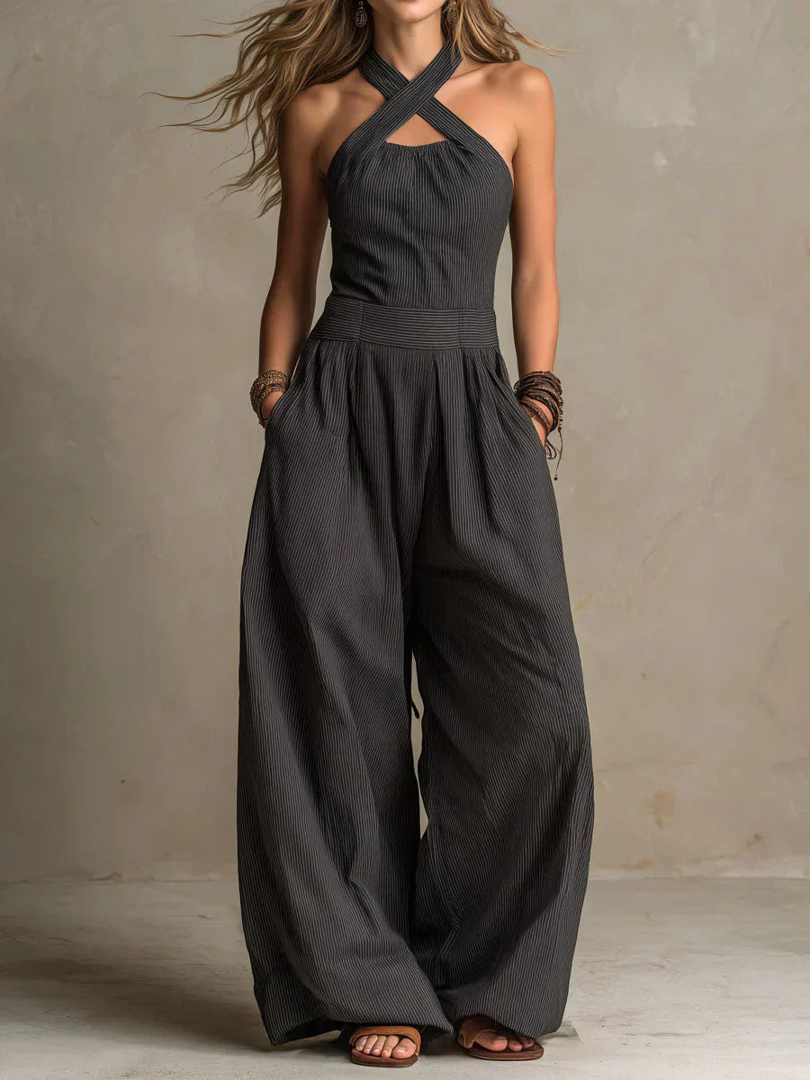 Bianca™ | Pantalón Salopette de Lino y Algodón con Escote Cruzado Elegante