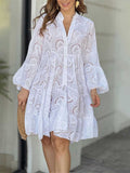Lucía | Vestido Mini en Encaje Bordado con Escote en V y Manga Larga