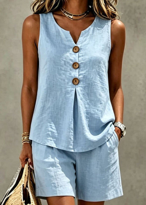 Solana | Conjunto de Algodón y Lino con Camiseta y Pantalones Cortos