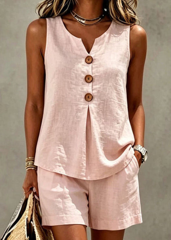 Solana | Conjunto de Algodón y Lino con Camiseta y Pantalones Cortos