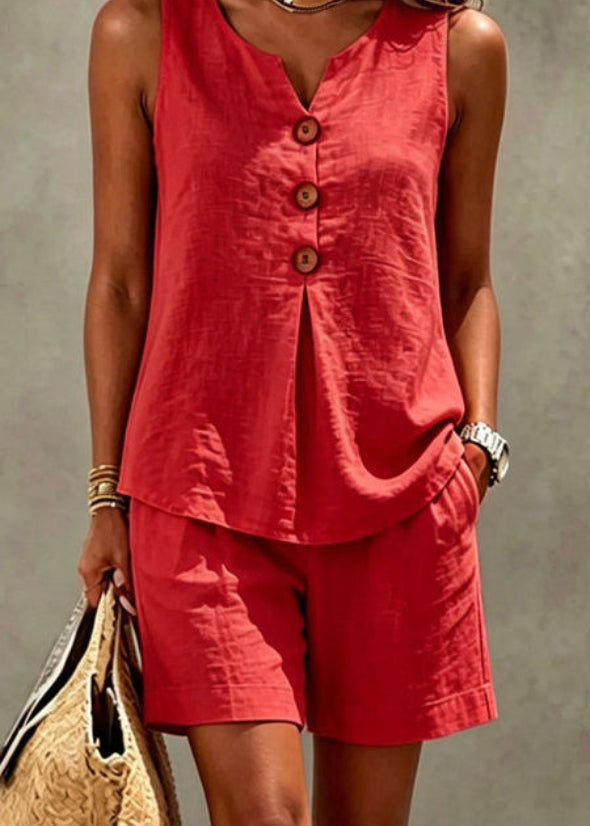 Solana | Conjunto de Algodón y Lino con Camiseta y Pantalones Cortos