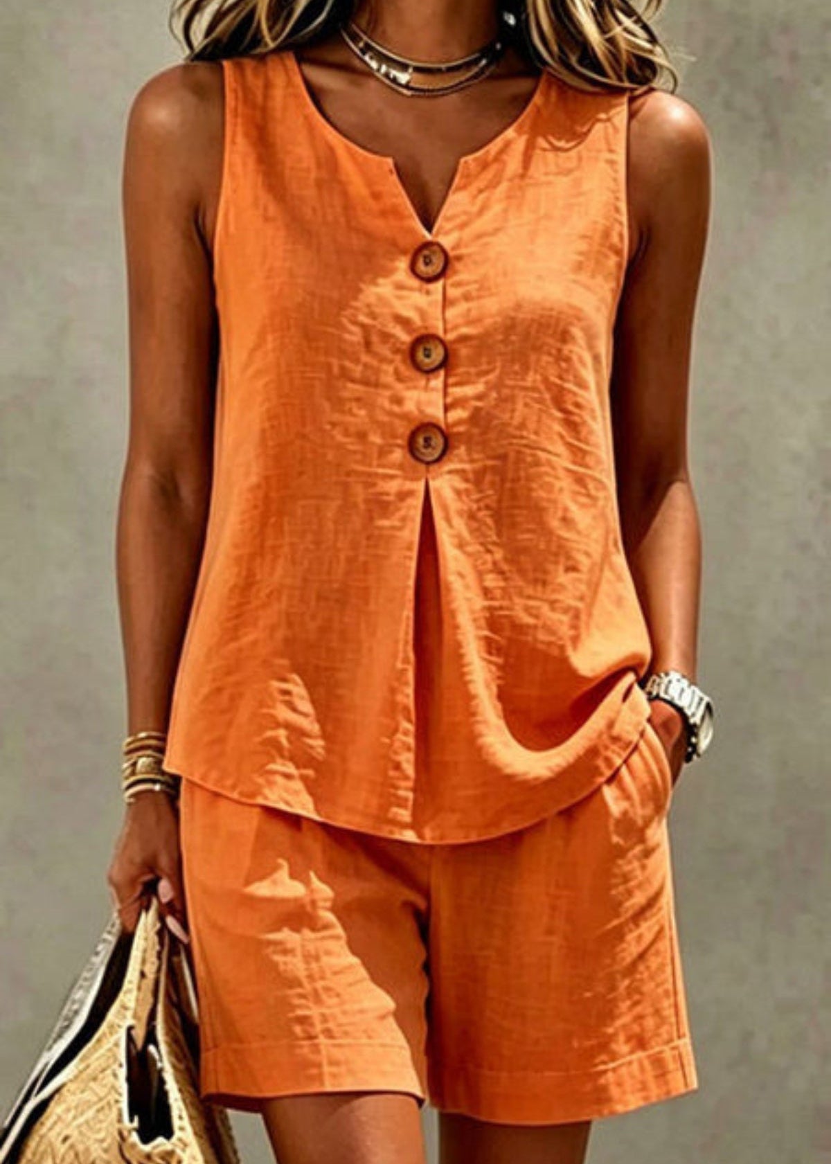 Solana | Conjunto de Algodón y Lino con Camiseta y Pantalones Cortos