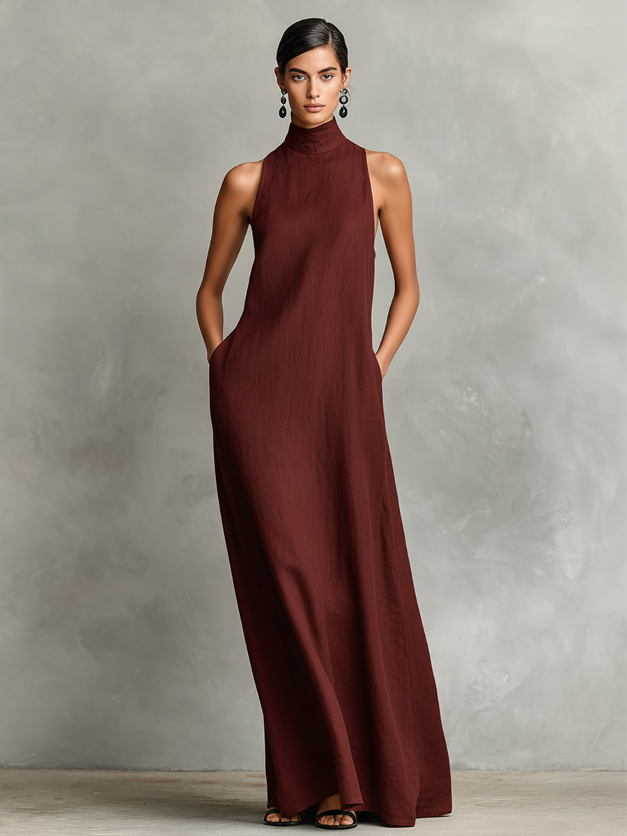 Vestido Maxi con Bolsillos Laterales