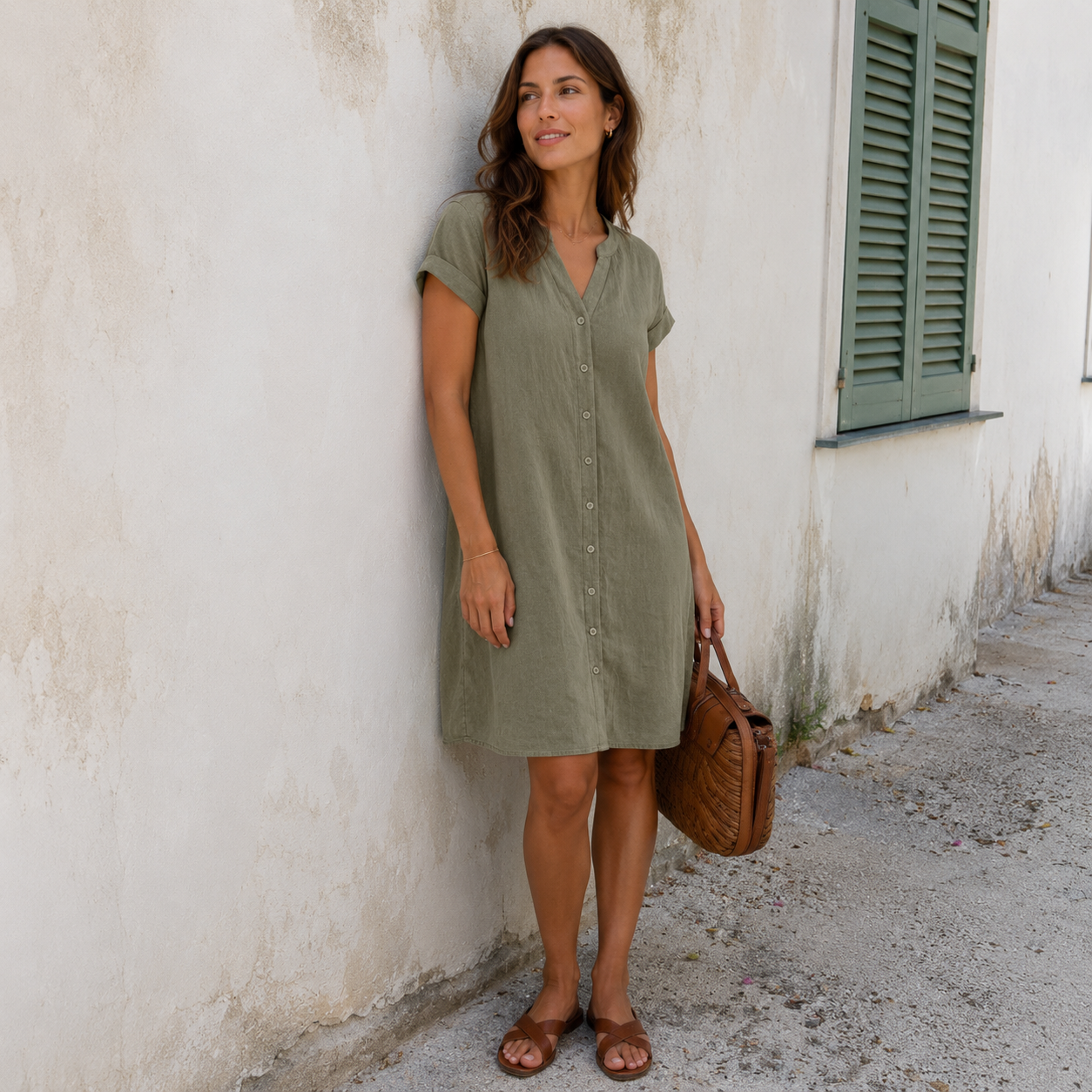 Tess™ | Vestido camisa de lino elegante y cómodo
